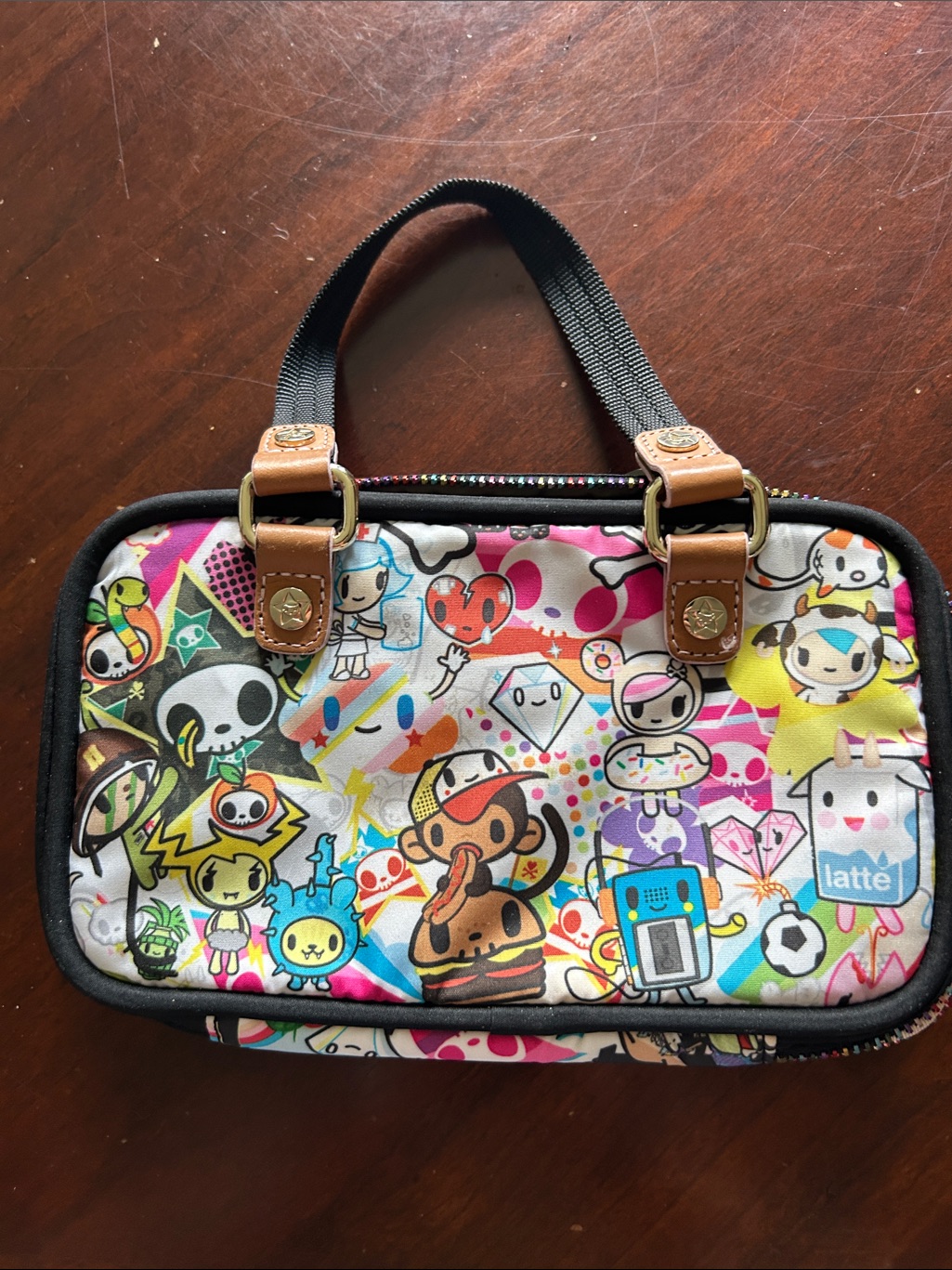 Tokidoki Multicolor Character Print Wristlet With Black Trim